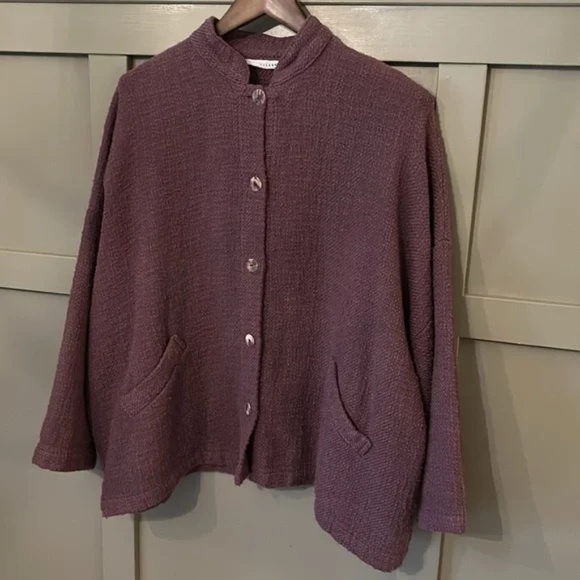 Bryn Walker Linen Cotton Textured Button Front Jacket Purple Boxy Size Medium - Picture 2 of 7